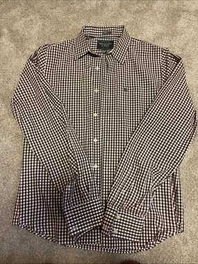 Abercrombie & Fitch Brown and White Gingham Button-Down Shirt